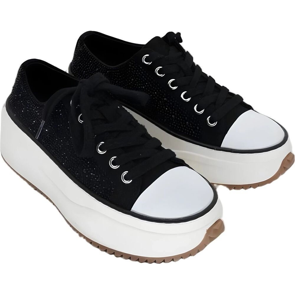 Wild Pair Highfive Bling Platform Lace-Up Sneakers Black Women 9.5M
